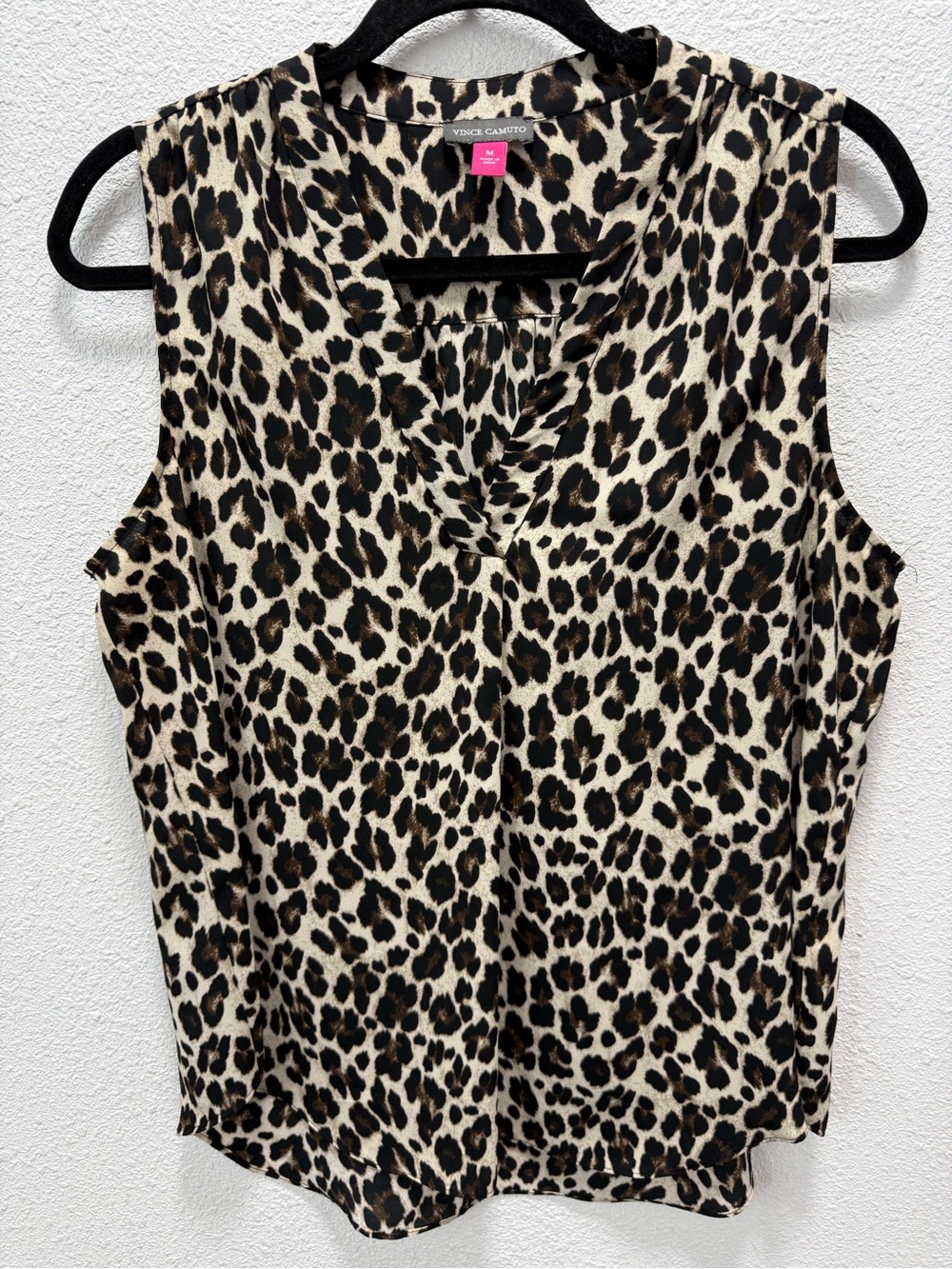 Vince Camuto Sleeveless Leopard Print Blouse Rich Black Sz(M)